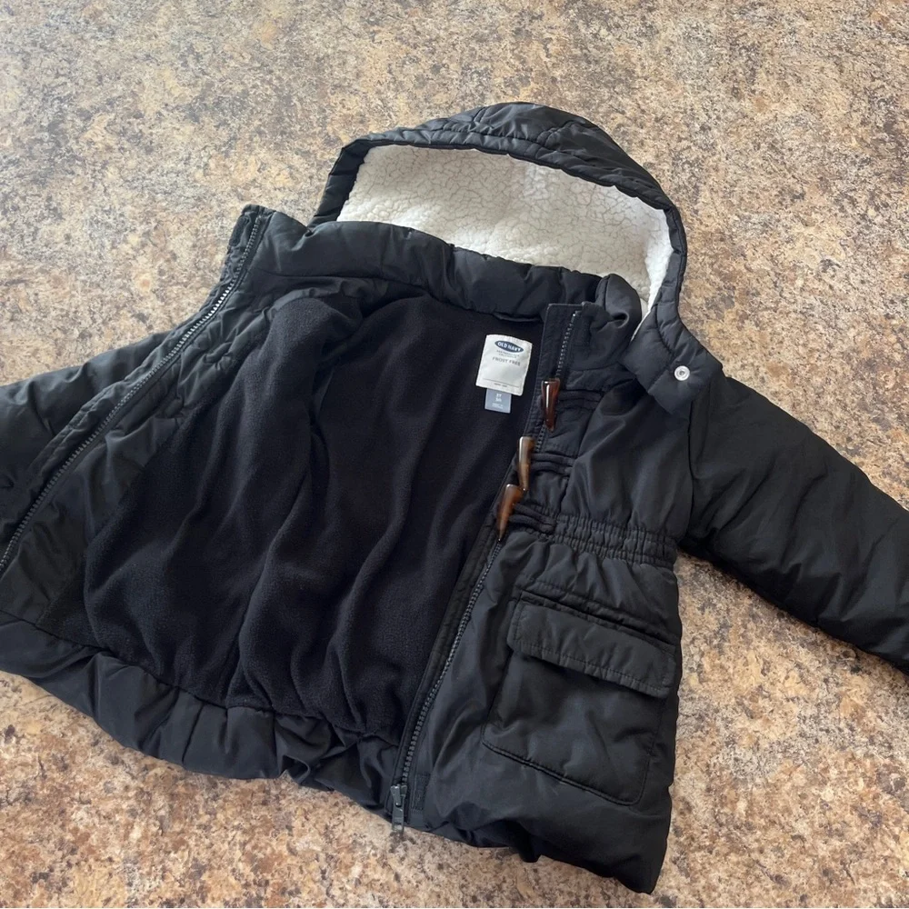 Old Navy 3T Frost-Free Black Toggle Coat Warm Puffer Jacket Fleece Sherpa Lining